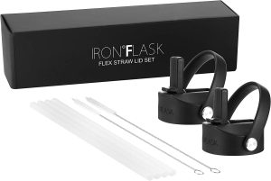 IRON °FLASK Official Flex Straw Lid Set for Wide Mouth Bottles, 2 Lids + 4 Straws + 2 Cleaning Brushes, BPA-Free Replacement Lids, Midnight Black